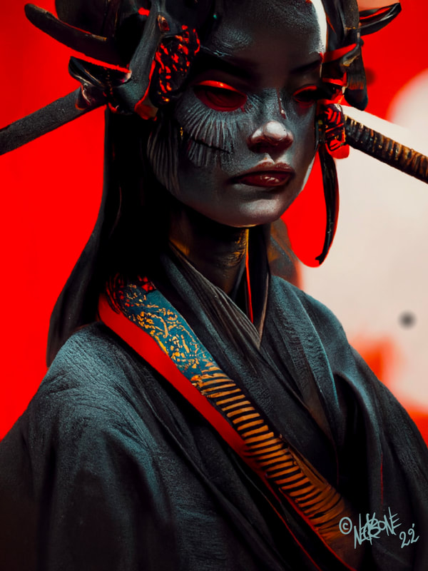 female samurai AI art original