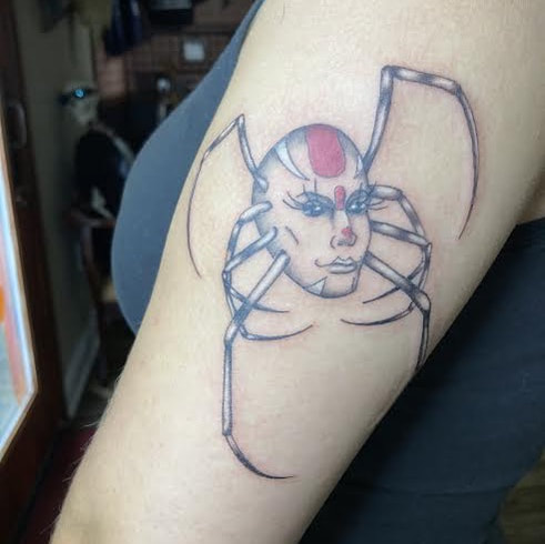 Fresh “she-spider” or spider tattoo by Savannah Rae. Tattoo artist in the greater Philadelphia area (Malvern, PA)