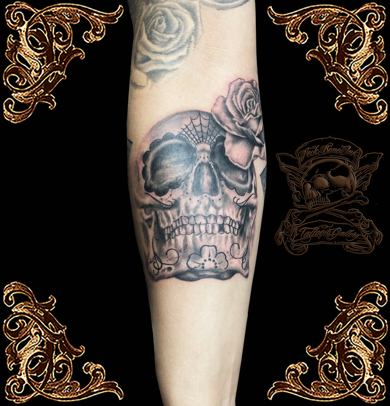 Day of the Dead Skull and Rose tattoo